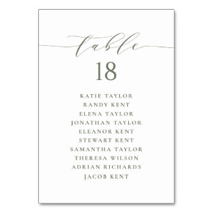 Taupe Green Minimalist Script Wedding Seating Plan Table Number