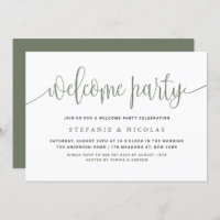 Taupe Green Pretty Calligraphy Welcome Party