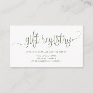 Taupe Green Pretty Script Baby Shower Registry Enclosure Card