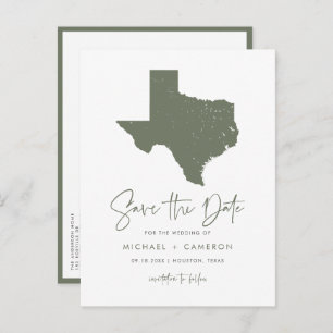 Taupe Green Texas State Map QR Code Save the Date Announcement Postcard