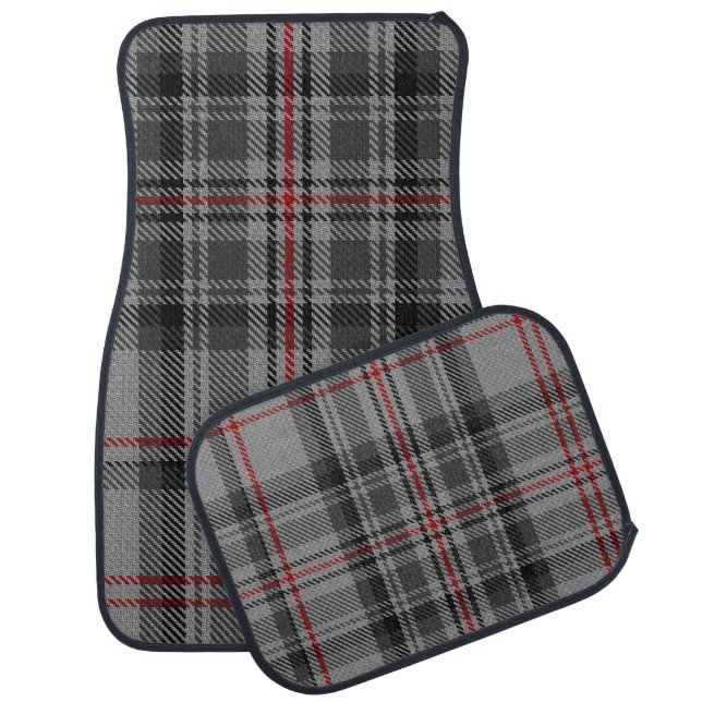 Taupe Grey Red Black Giant Tartan Plaid Car Mat (Set)