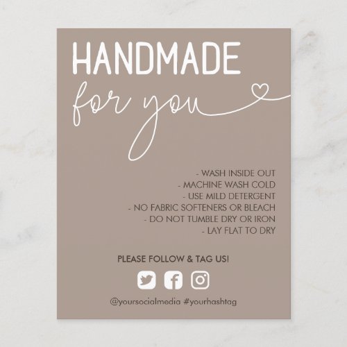 Taupe Handmade For You Wash Instructions Photo Flyer