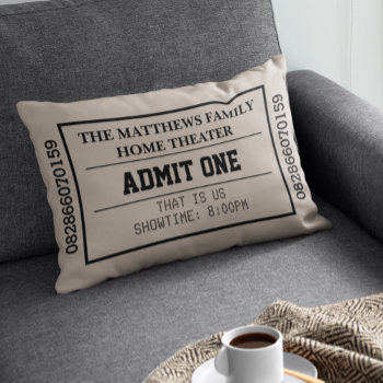 Taupe Home Theater Personalized Movie Ticket Lumbar Pillow by SimplyBoutiques at Zazzle