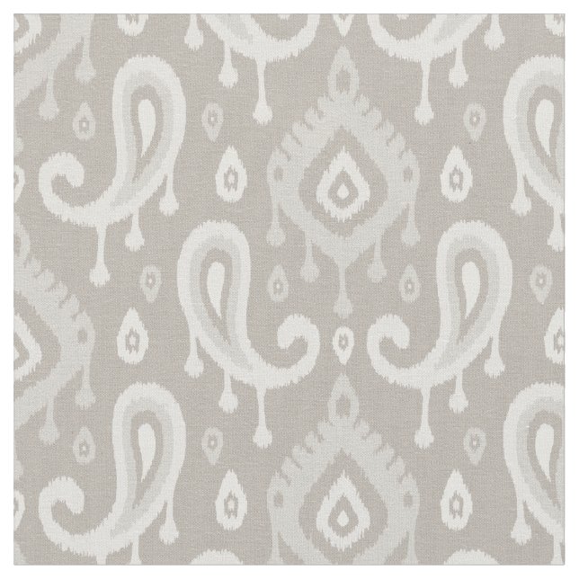 Taupe Ikat Paisley Fabric (Close Up)