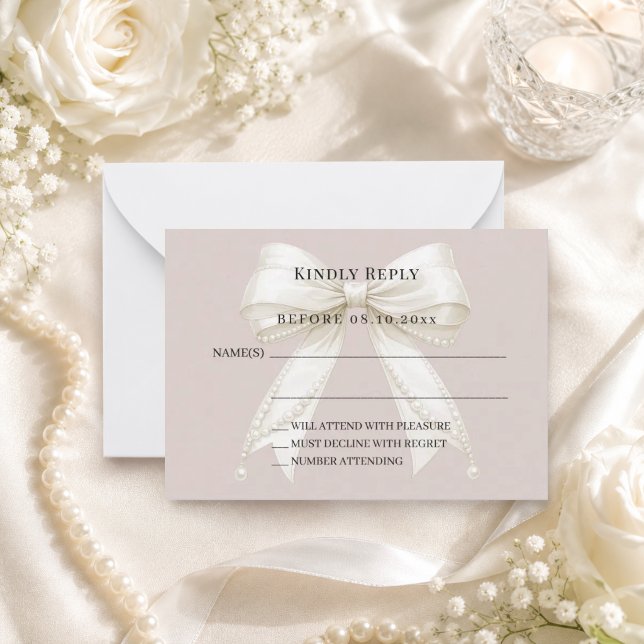 Taupe ivory bow response RSVP Note Card (Creator Uploaded)