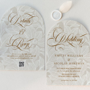 Taupe Ivory Lace All In One Wedding Invitation