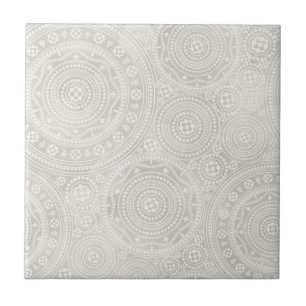 Taupe Ivory Lace Doily Neutral Mandala Print Ceramic Tile