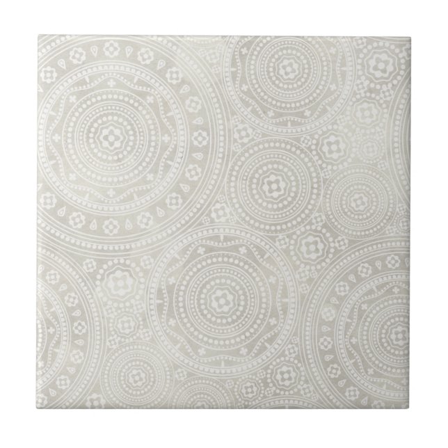 Taupe Ivory Lace Doily Neutral Mandala Print Ceramic Tile (Front)
