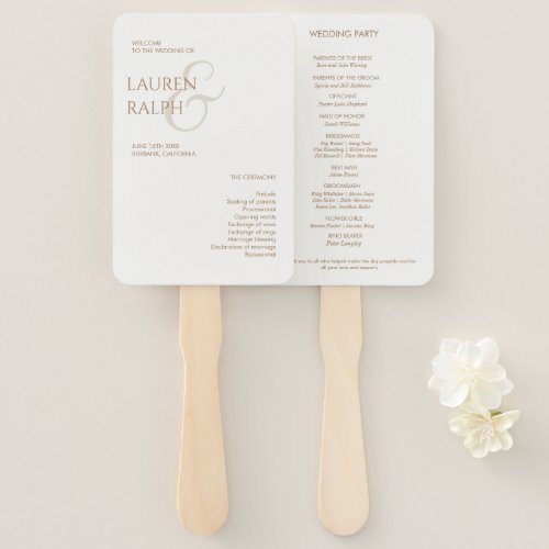 Taupe  Ivory Monogram Welcome Wedding Program Hand Fan