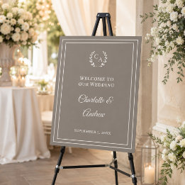 Taupe ivory monogrammed elegant wedding welcome foam board