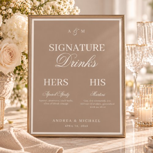 Taupe & Ivory Old Money Signature Drinks Sign