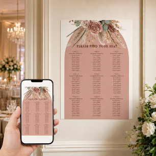 Taupe ivory pampas grass wedding seating chart