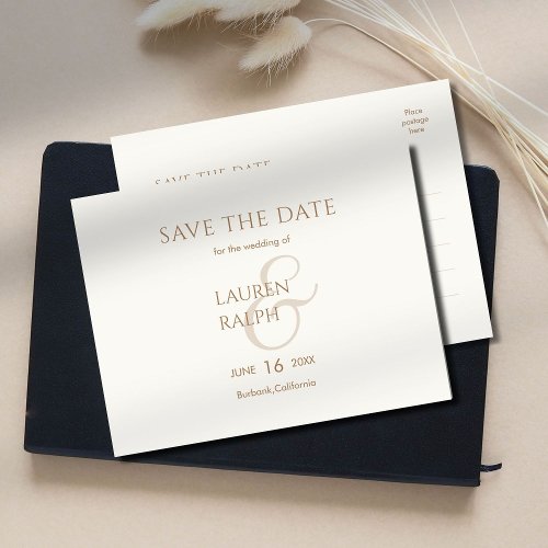 Taupe  Ivory Script Wedding Save The Date  Announcement Postcard