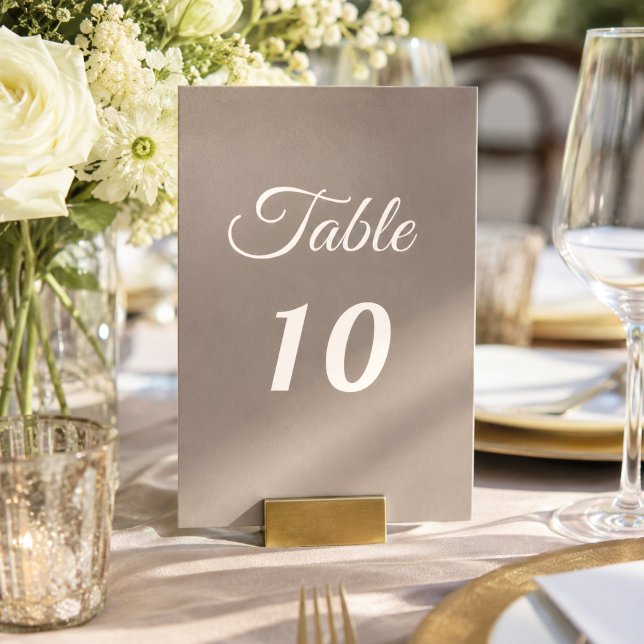 Taupe ivory script wedding table number (Creator Uploaded)