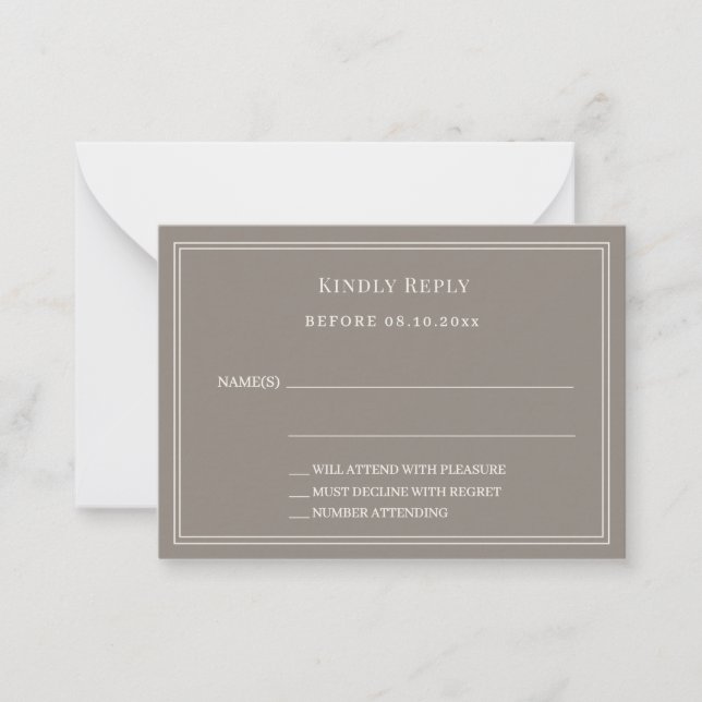 Taupe ivory wedding response RSVP Note Card (Front)