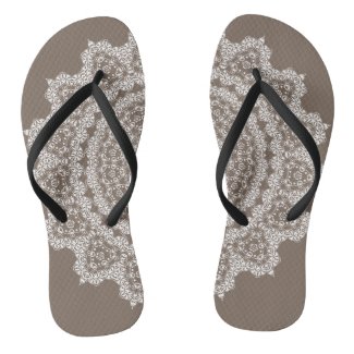 Taupe Lace Pattern Flip Flops