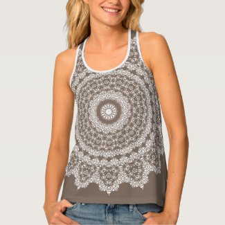 Taupe Lace Pattern Racerback Tank Top