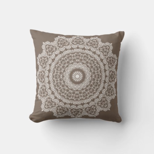 Taupe Lace Pattern Throw Pillow