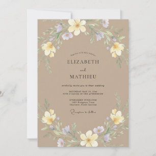 Taupe Lavender Botanical Watercolor Wedding Invitation