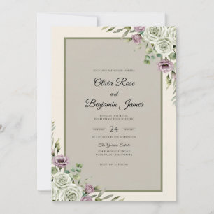Taupe Lavender Watercolor Wedding Invitation