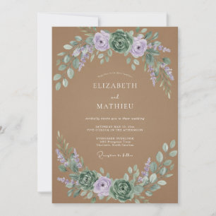 Taupe Lavender Wildflower Wedding Invitation