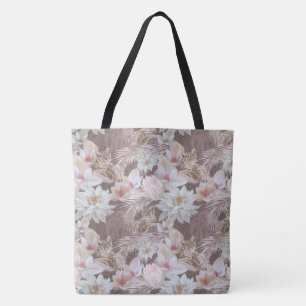 Taupe Leopard Floral Fashion Tote  Bag
