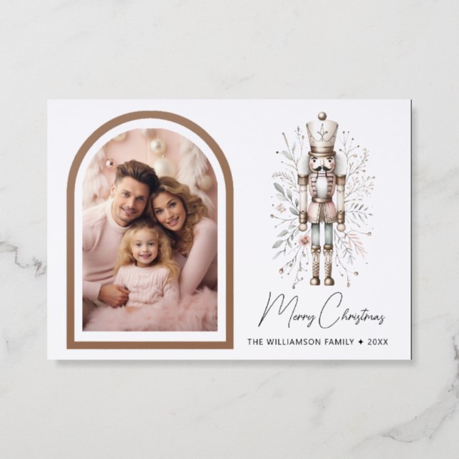 Taupe Letterpress Arch Nutcracker Christmas Card (Front)