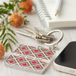 Taupe, Light Taupe, Hot Pink Ikat Diamonds STaylor Keychain