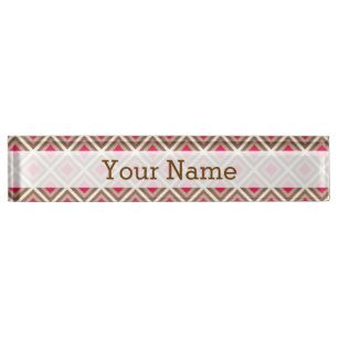 Taupe, Light Taupe, Hot Pink Ikat Diamonds STaylor Name Plate
