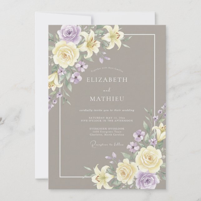 Taupe Lilac Warm Rose Wedding Invitation (Front)