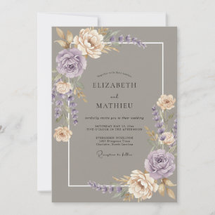 Taupe Lilac Wisteria Wedding Invitation