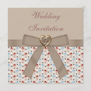 Taupe Linen Wonderland Flamingos Wedding Invites