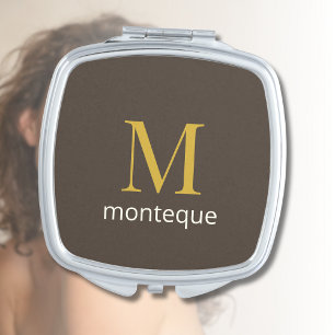 Taupe Luxury Personalized Monogram Gift For Her Compact Mirror