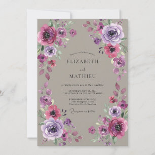 Taupe Magenta Peony Wedding Invitation