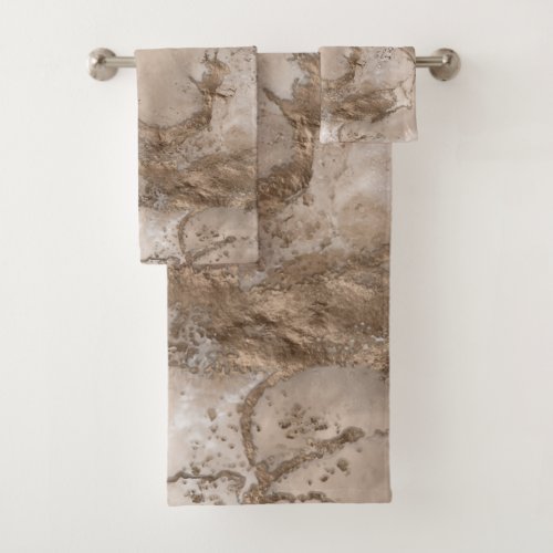 Taupe marble and gold abstract bath towel set