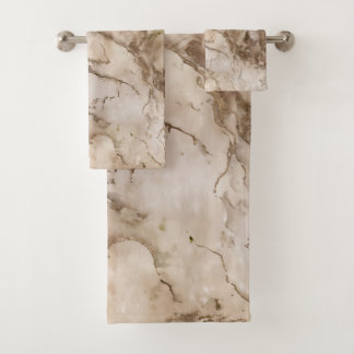 Taupe marble and gold abstract bath towel set