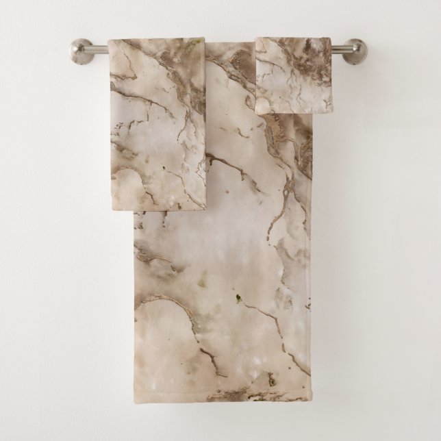 Taupe marble and gold abstract bath towel set (Insitu)