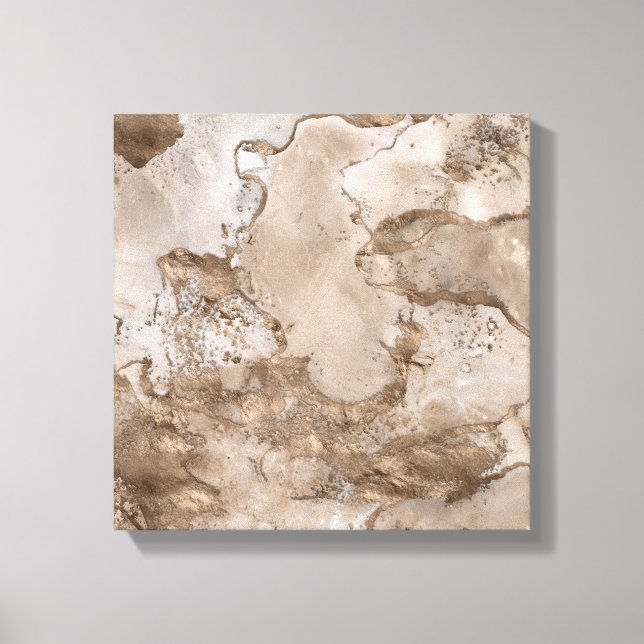 Taupe marble and gold abstract canvas print (Front)