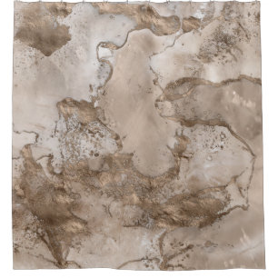 Taupe marble and gold abstract shower curtain