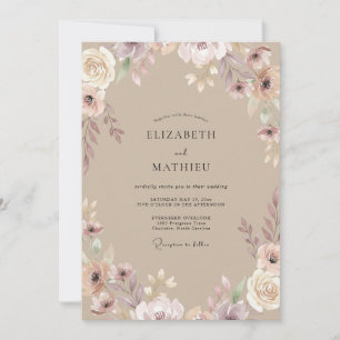 Taupe Mauve Watercolor Wedding Invitation