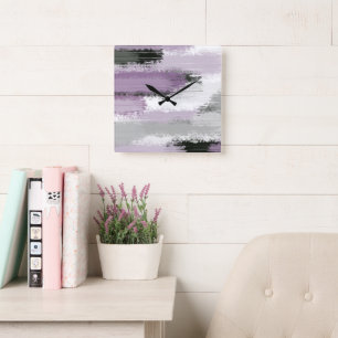 Taupe Mauve White Abstract Brushstrokes Square Wall Clock