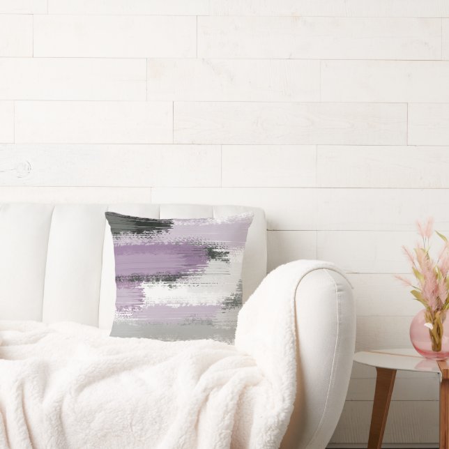 Taupe Mauve White Abstract Brushstrokes  Throw Pillow (Couch)