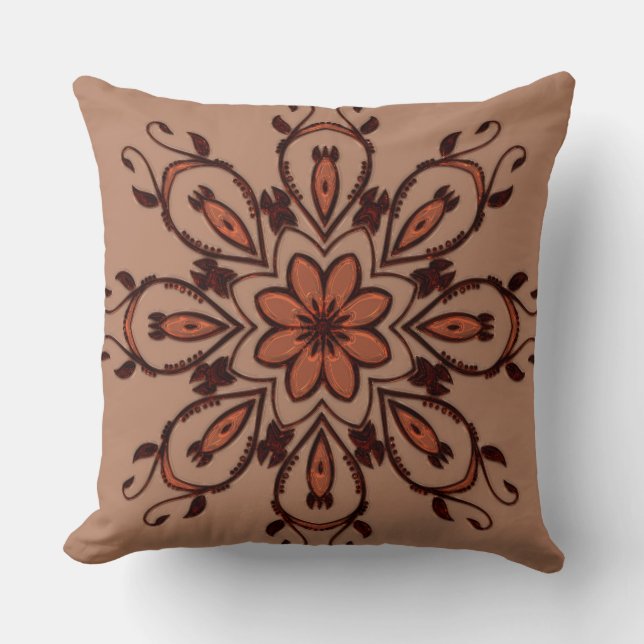Taupe/ Melon Mandala Reversible Pillow (Front)