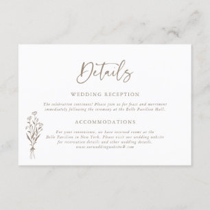 Taupe Minimailist Floral Bouquet Wedding Details Enclosure Card