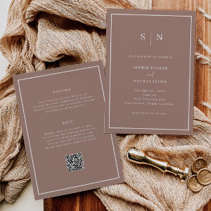 Taupe Minimal and Chic Border All in One Wedding Invitation