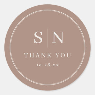 Taupe Minimal and Chic Wedding Initial Classic Round Sticker