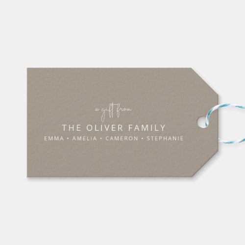 Taupe Minimal Personalized Gift From Family Name  Gift Tags