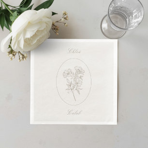 Taupe Minimalist Botanical Calligraphy Wedding Paper Dinner Napkins
