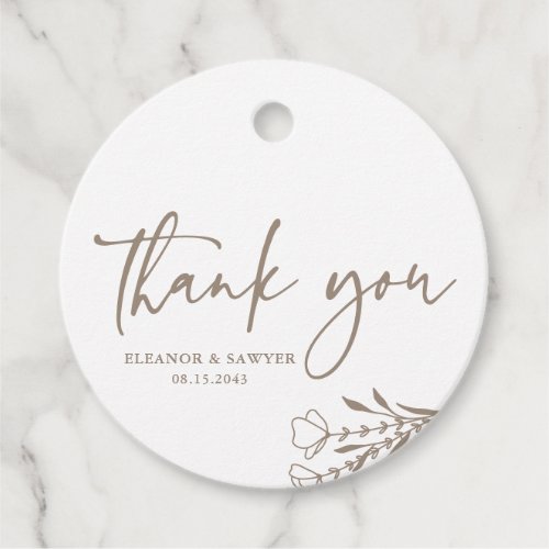 Taupe Minimalist Bouquet Wedding Thank You Favor Tags