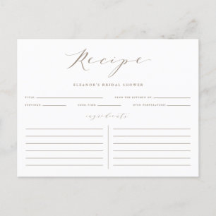 Taupe Minimalist Bridal Shower Recipe Card